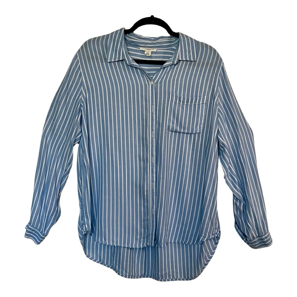 Beachlunchlounge Women’s Long Sleeve Collared Button Up Schaffer Cece Blue Large